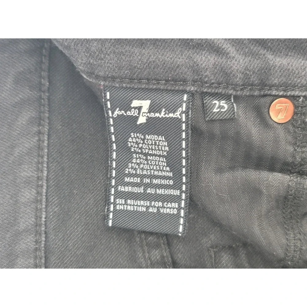 7 For All Mankind Black Bell Bottom Flare Jeans 25 High Rise Stretch Y2K Boho